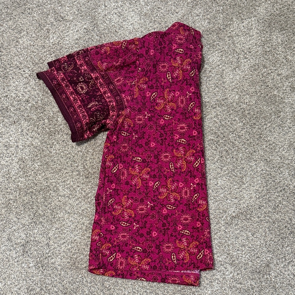 LOFT Pink and Purple Patterned Blouse with bell sleeves